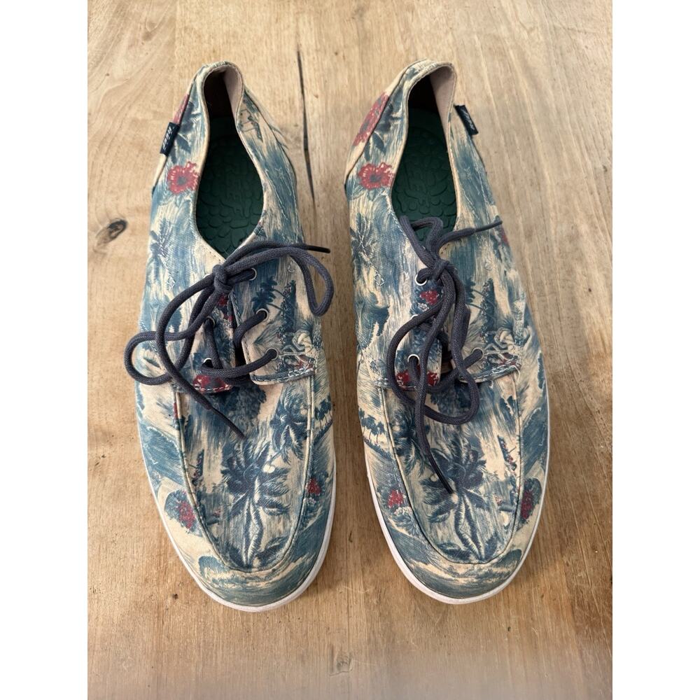 REEF Men's Deck Hand 2 Prints Hawaiian Canvas Boat Shoes US Size 12 Resort wear